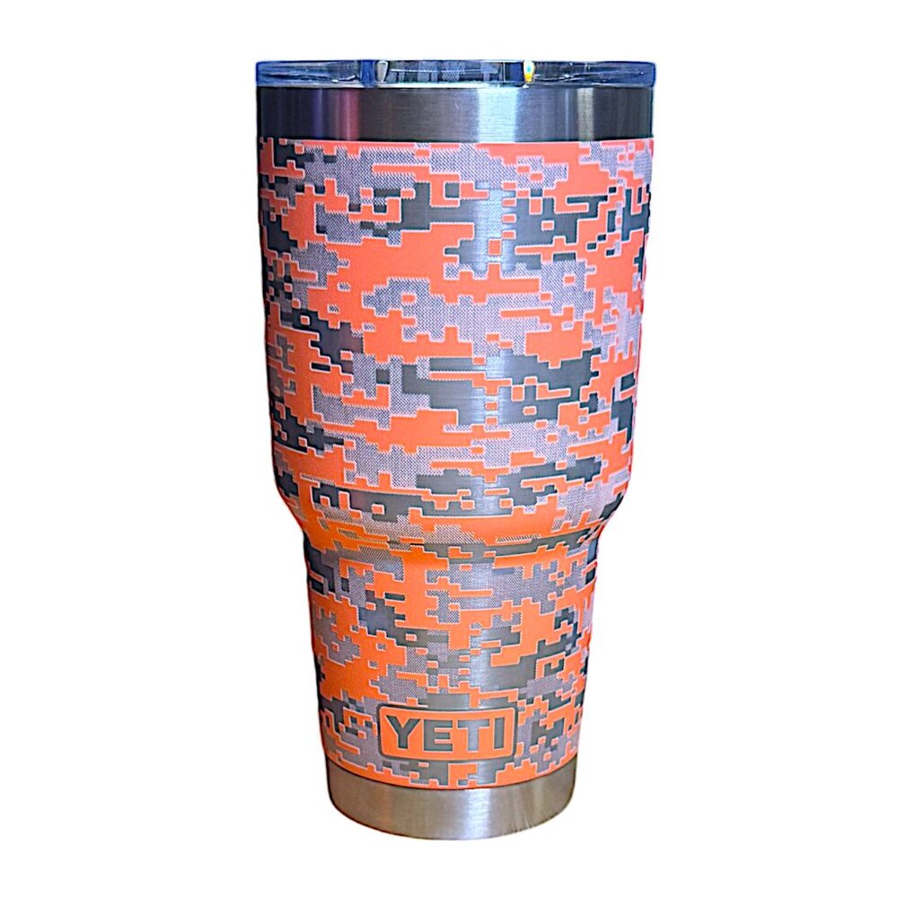 LASER ENGRAVED YETI RAMBLER 30oz TUMBLER - CORAL DIGITAL CAMO w/CUSTOM MAG